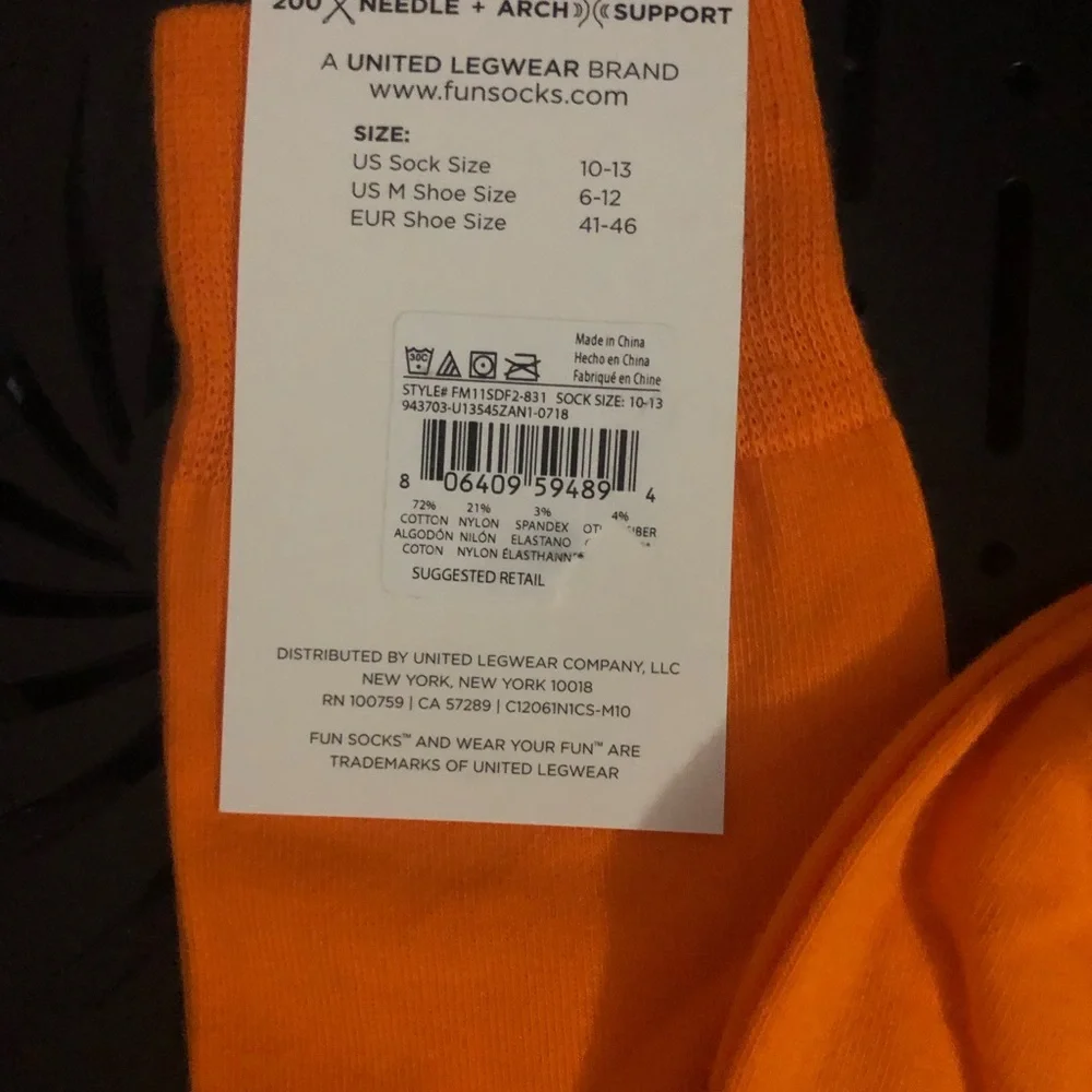 Fun Socks Men’s Orange Combed Cotton Crew Socks